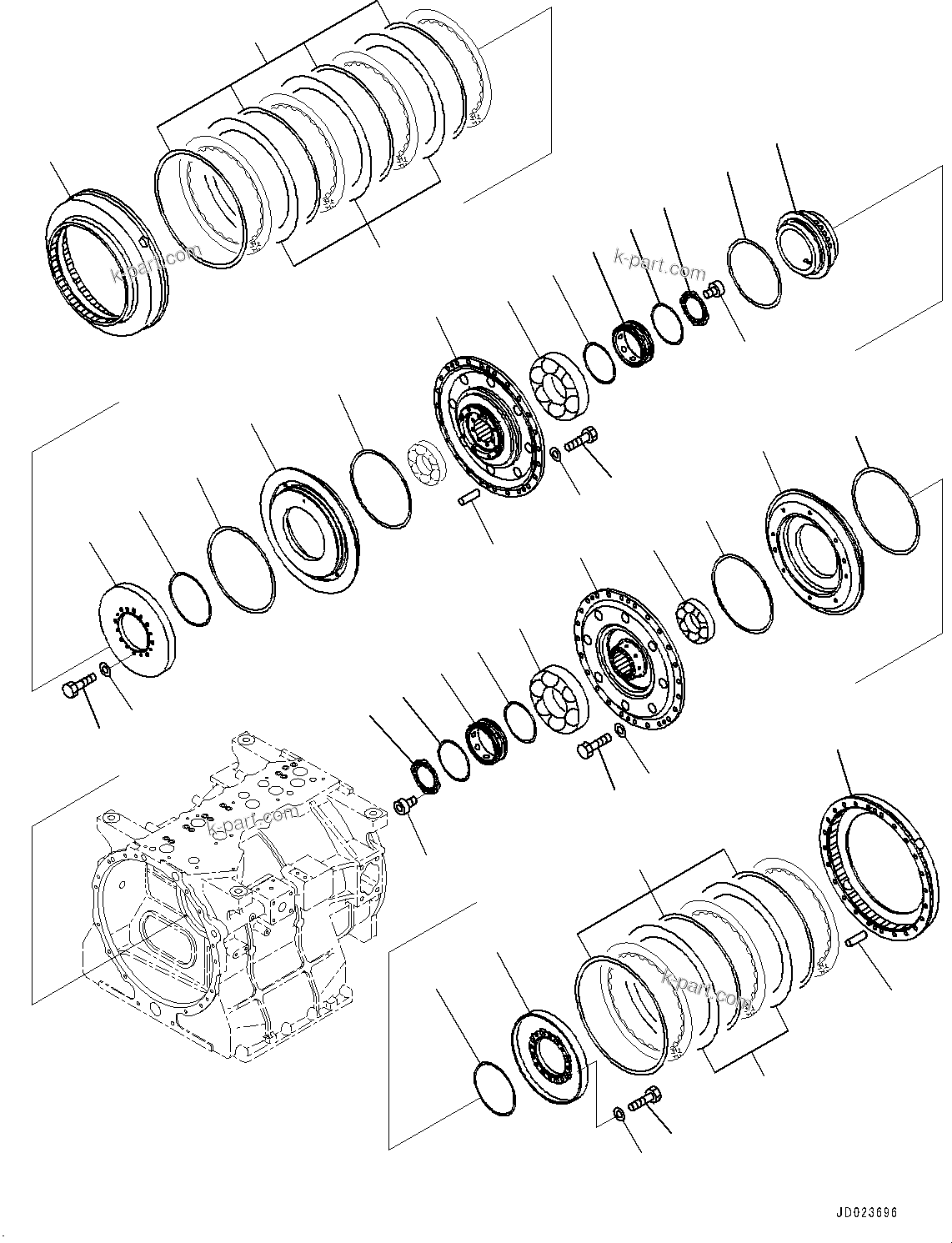 Komatsu parts book diagram for HD325-7R S/N 12001-UP: TORQUE CONVERTER AND TRANSMISSION, 4TH AND LOW HOUSING(#11034-)