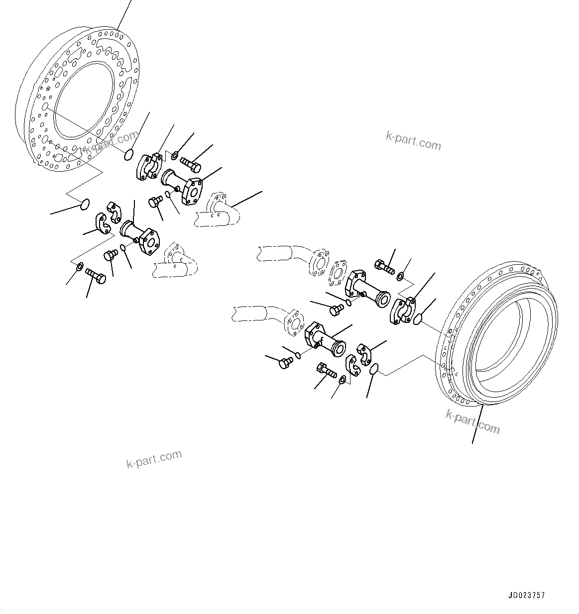 Komatsu parts book diagram for HD325-7R S/N 12001-UP: REAR AXLE, COOLING TUBE(#11034-)