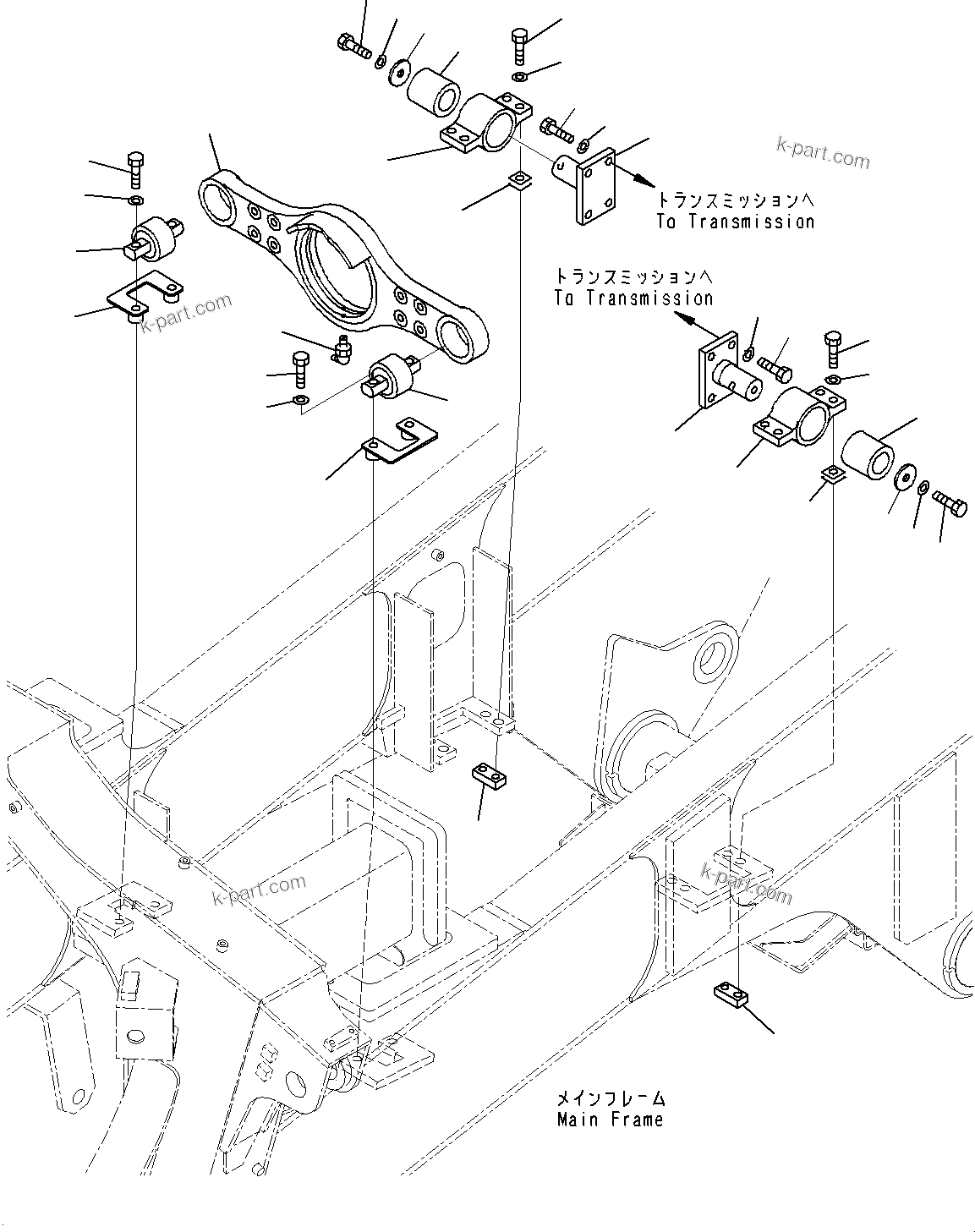 Komatsu parts book diagram for HD325-7R S/N 12001-UP: TRANSMISSION MOUNTING, (#11034-)