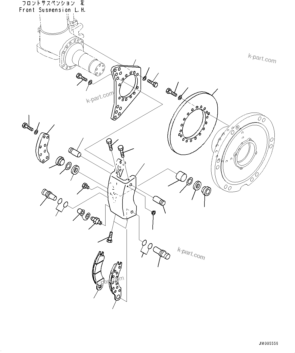 Komatsu parts book diagram for HD325-7R S/N 12001-UP: FRONT AXLE, FRONT BRAKE L.H.(#11034-)