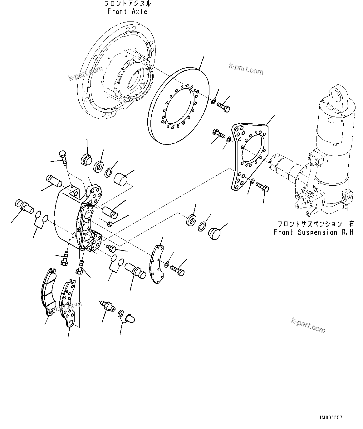 Komatsu parts book diagram for HD325-7R S/N 12001-UP: FRONT AXLE, FRONT BRAKE R.H.(#11034-)