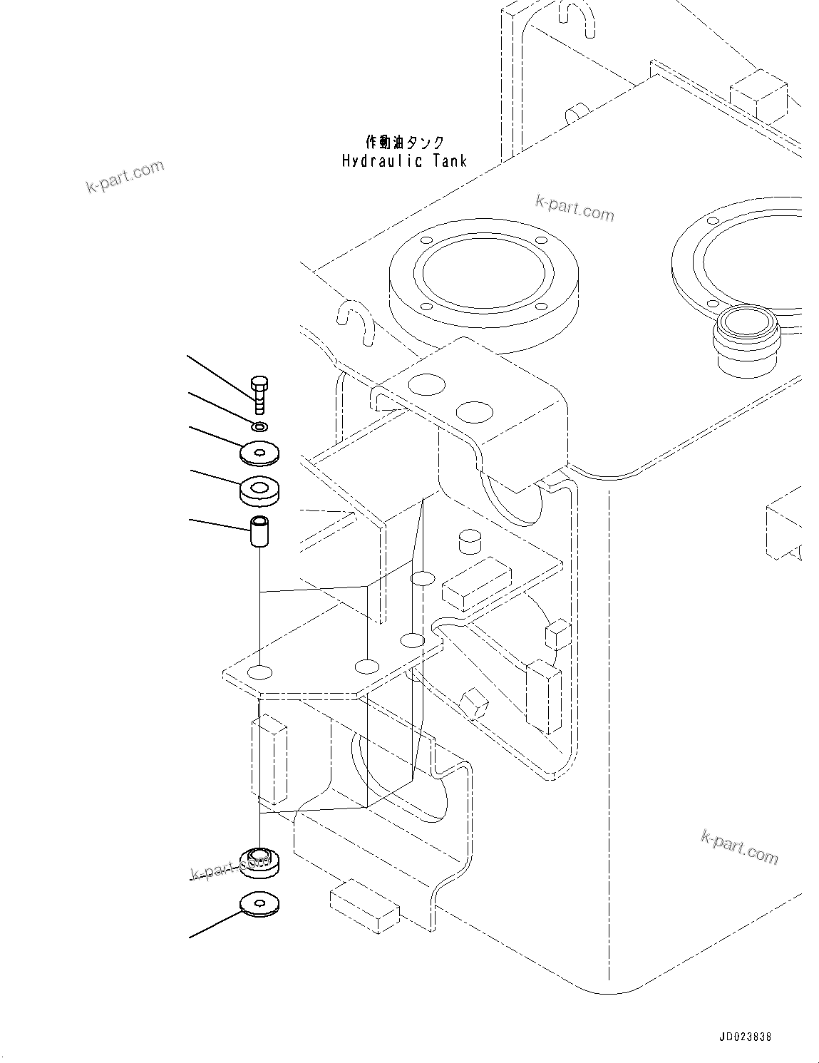 Komatsu parts book diagram for HD325-7R S/N 12001-UP: HYDRAULIC TANK, MOUNTING PARTS (1/2)(#11034-)