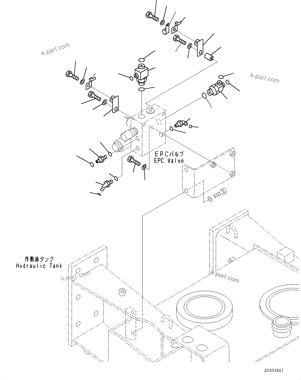 Komatsu parts book diagram for HD325-7R S/N 12001-UP: HYDRAULIC TANK, EPC VALVE TO HYDRAULIC TANK (2/2)(#11034-)