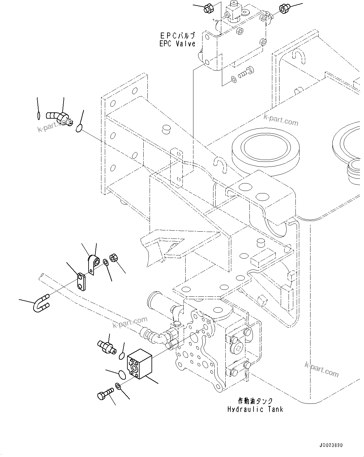 Komatsu parts book diagram for HD325-7R S/N 12001-UP: HYDRAULIC TANK, EMERGENCY STEERING PIPING(#11034-)