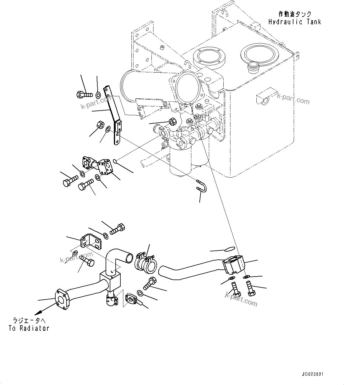 Komatsu parts book diagram for HD325-7R S/N 12001-UP: HYDRAULIC TANK, BRAKE PIPING (1/2)(#11034-)