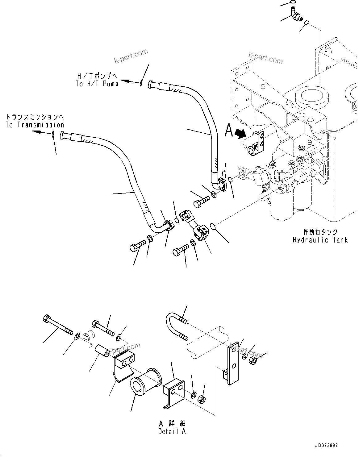 Komatsu parts book diagram for HD325-7R S/N 12001-UP: HYDRAULIC TANK, BRAKE PIPING (2/2)(#11034-)