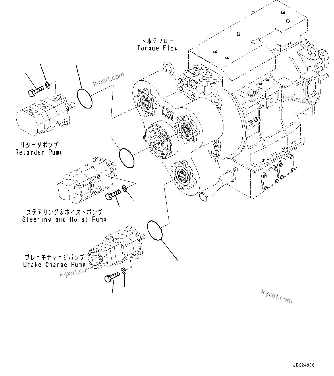 Komatsu parts book diagram for HD325-7R S/N 12001-UP: HYDRAULIC PUMP, HYDRAULIC PUMP MOUNTING(#11034-)