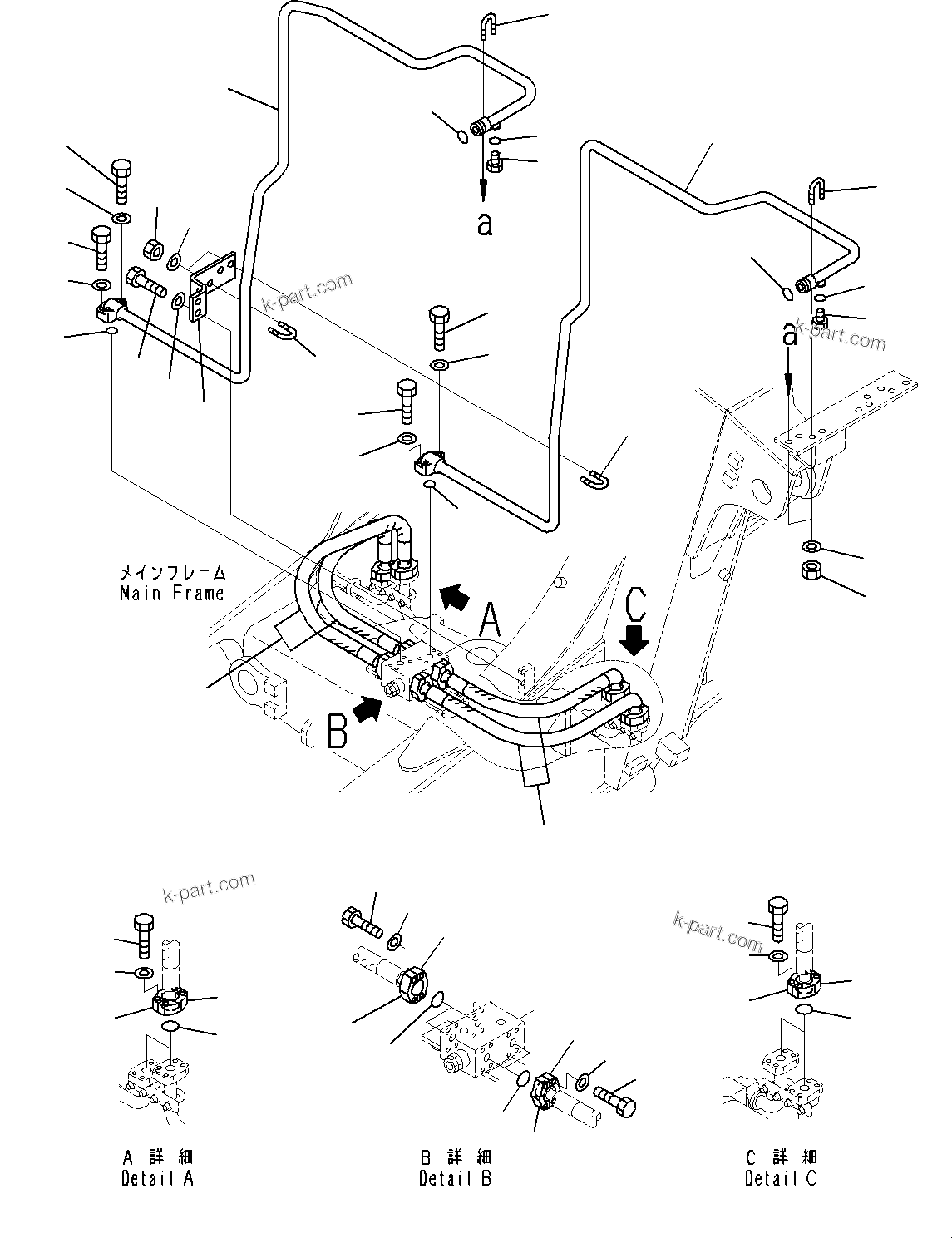 Komatsu parts book diagram for HD325-7R S/N 12001-UP: HYDRAULIC PIPING, DEMAND VALVE TO STEERING VALVE (2/2)(#11034-)