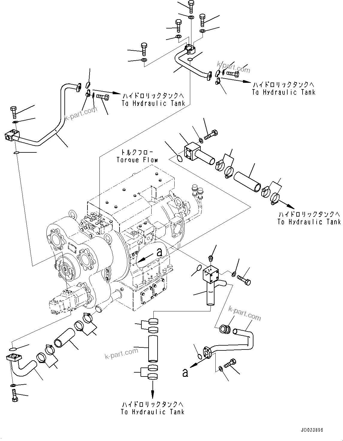 Komatsu parts book diagram for HD325-7R S/N 12001-UP: TRANSMISSION PIPING, PIPING(#11034-)