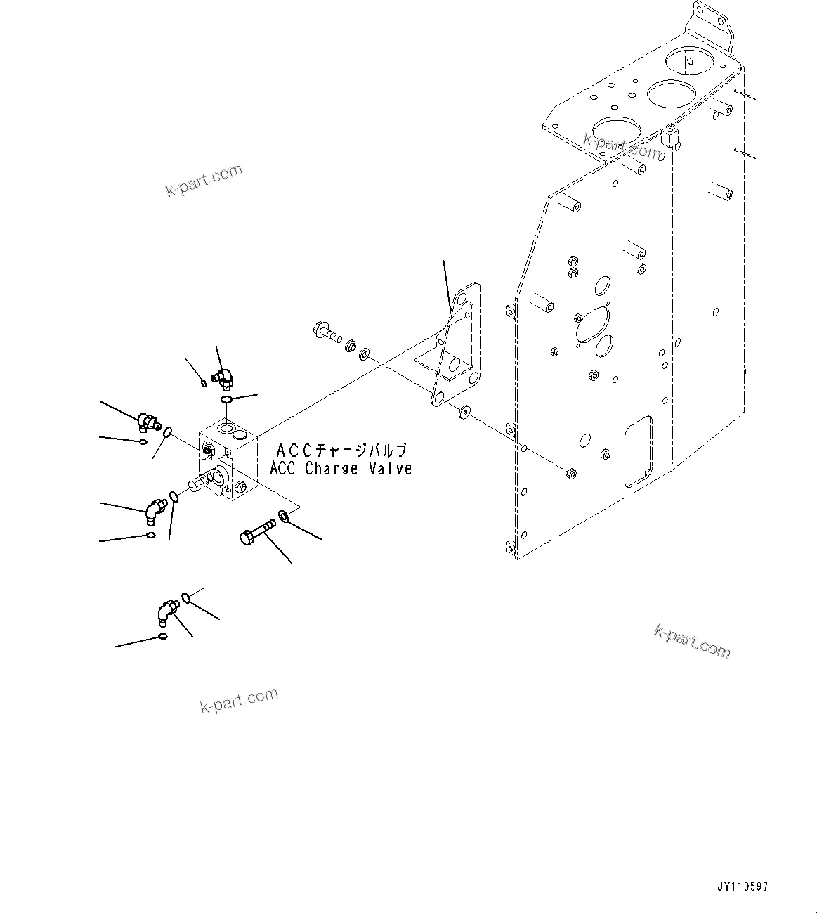 Komatsu parts book diagram for HD325-7R S/N 12001-UP: BRAKE PIPING, CHARGE VALVE RELATED PARTS(#11034-)
