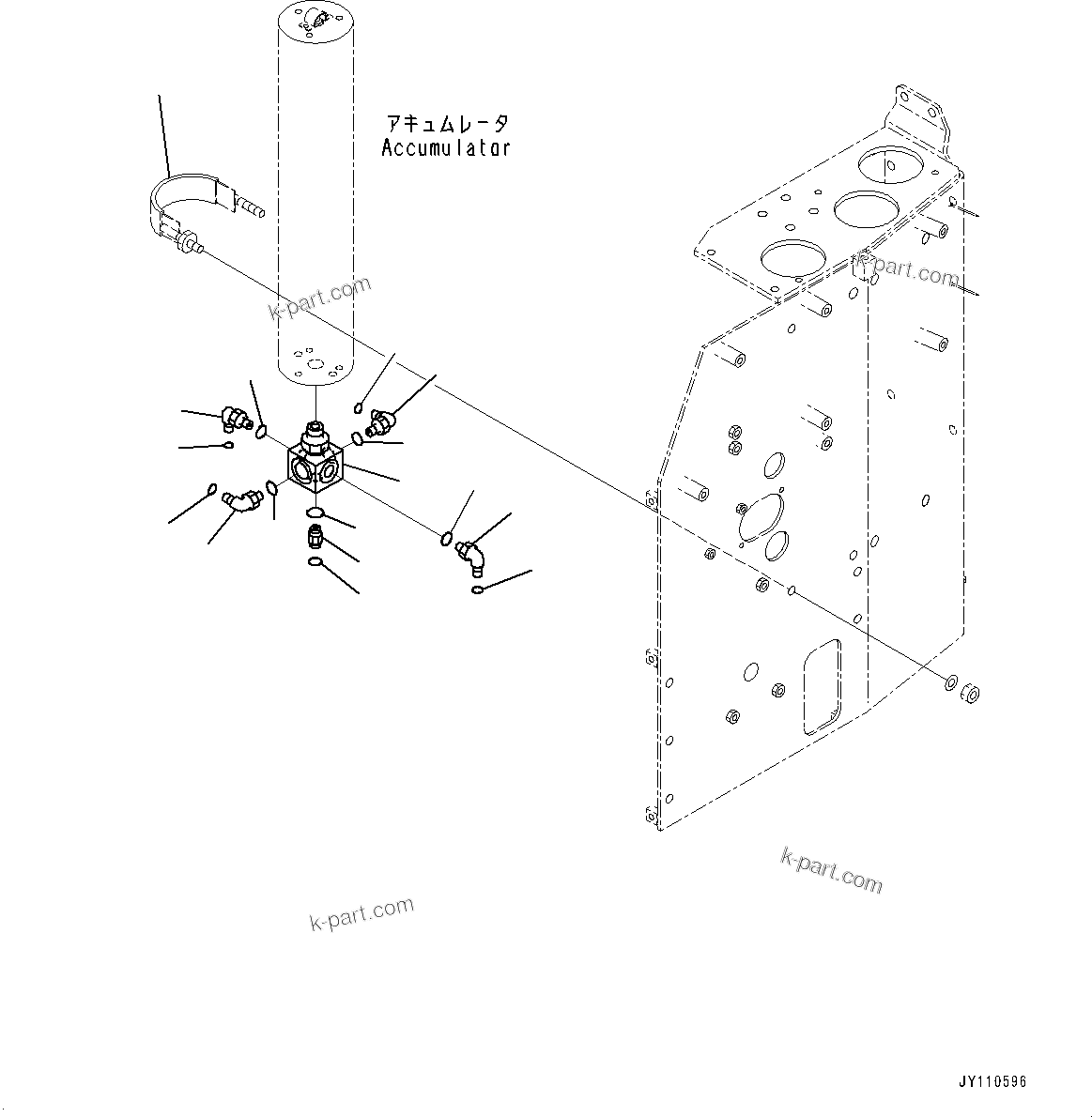 Komatsu parts book diagram for HD325-7R S/N 12001-UP: BRAKE PIPING, ACCUMULATOR MOUNTING (1/3)(#11034-)