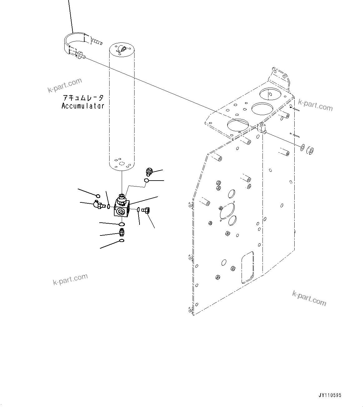 Komatsu parts book diagram for HD325-7R S/N 12001-UP: BRAKE PIPING, ACCUMULATOR MOUNTING (3/3)(#11034-)