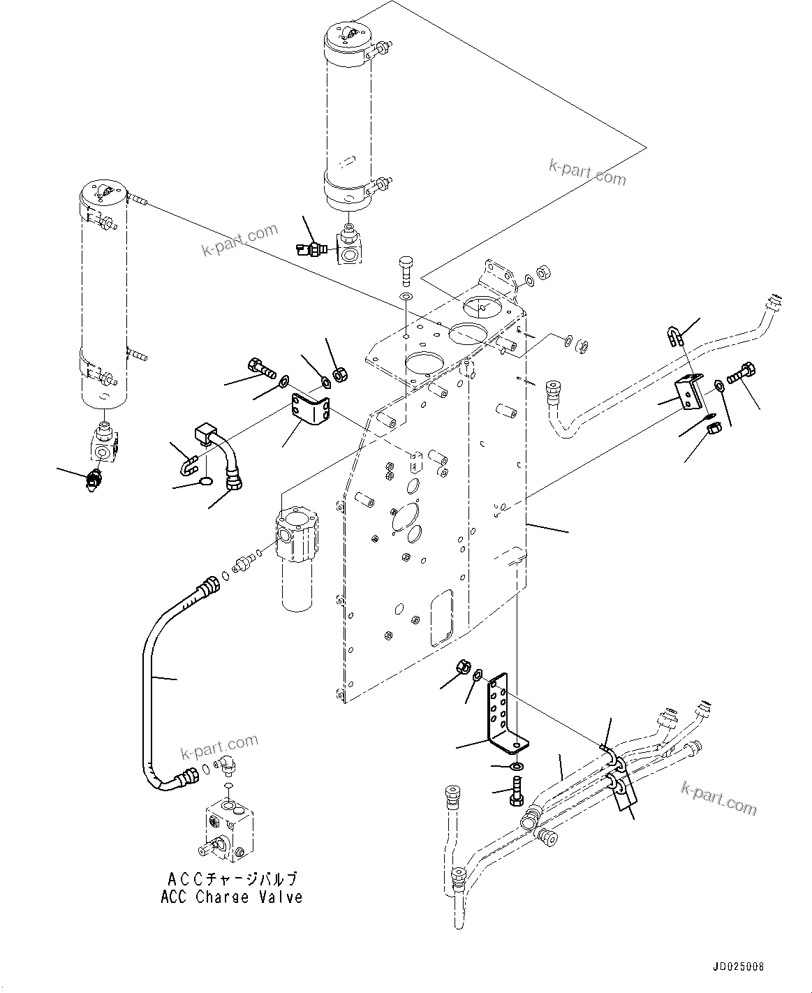 Komatsu parts book diagram for HD325-7R S/N 12001-UP: ТОРМОЗНАЯ ГИДРОЛИНИЯ, АККУМУЛЯТОР ТРУБЫ (/)(№-)