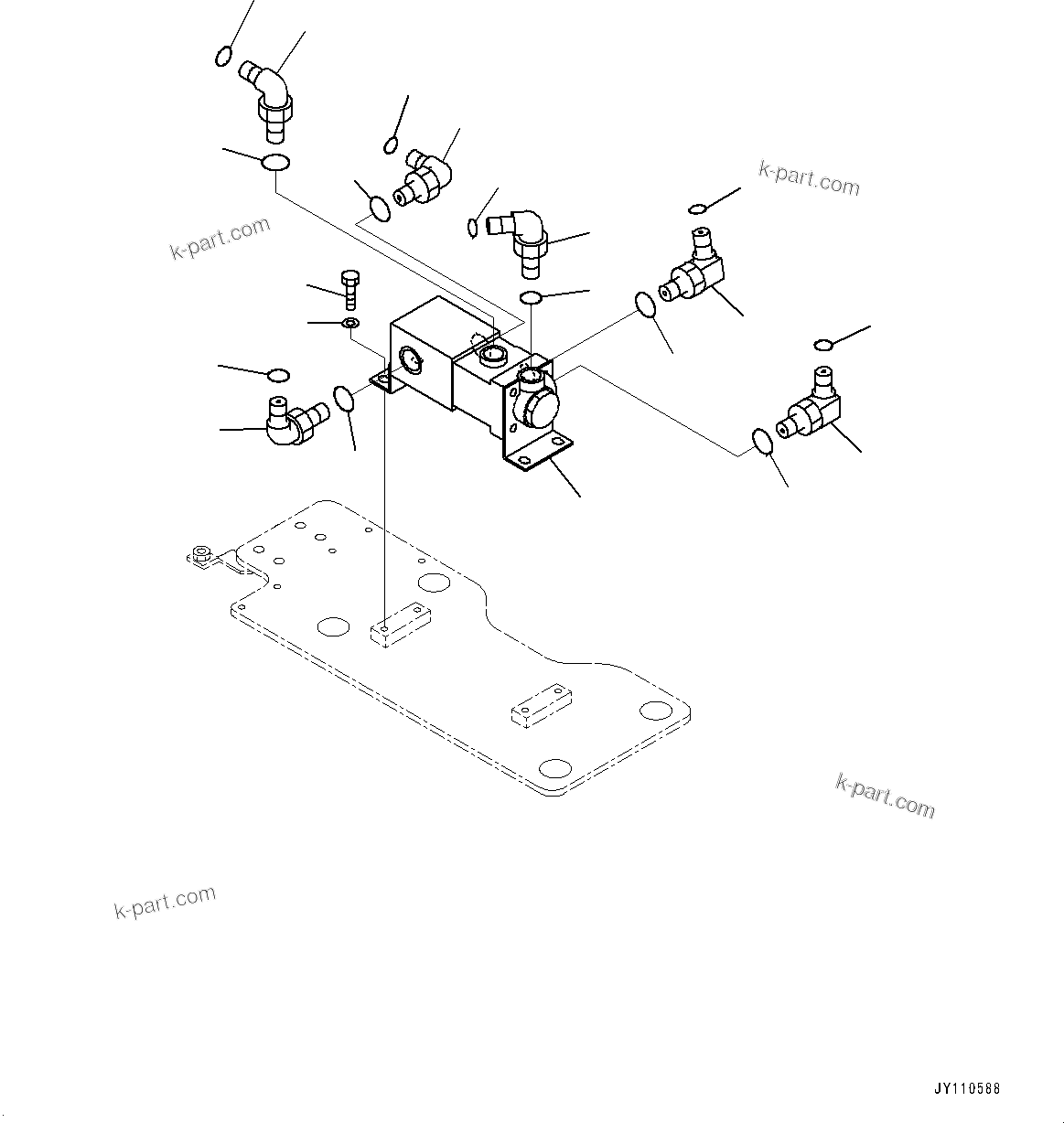 Komatsu parts book diagram for HD325-7R S/N 12001-UP: BRAKE PIPING, RELAY VALVE(#11034-)