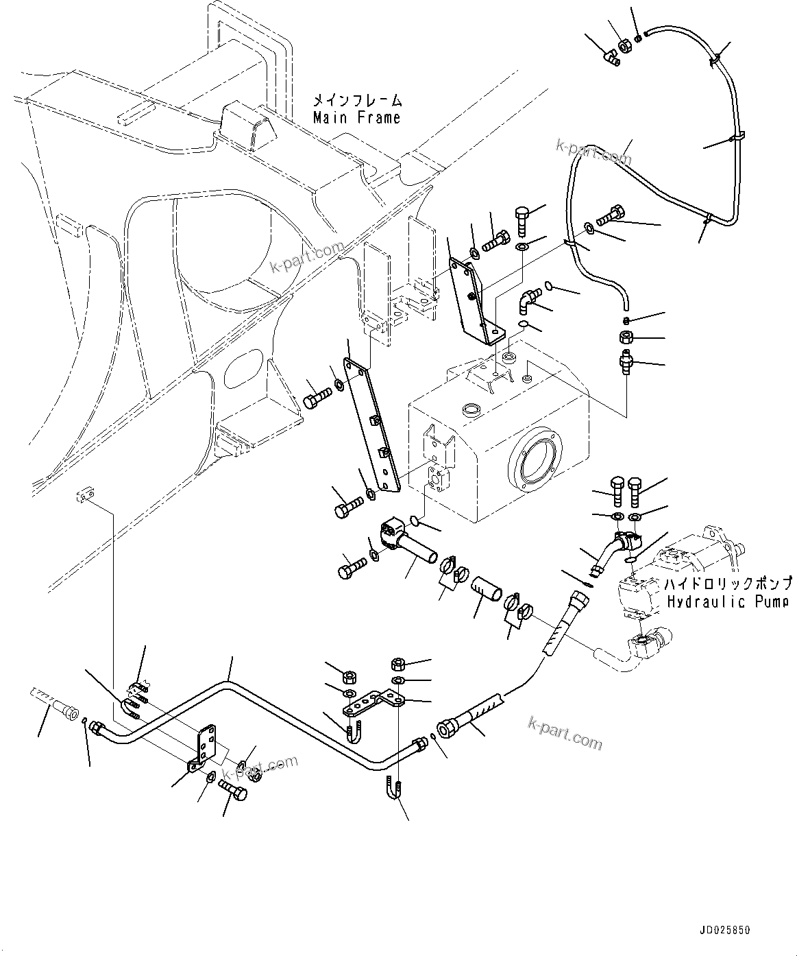Komatsu parts book diagram for HD325-7R S/N 12001-UP: BRAKE PIPING, SUB-TANK (2/2) (WITH AUTO SPIN REGULATOR (ASR))(#11034-)