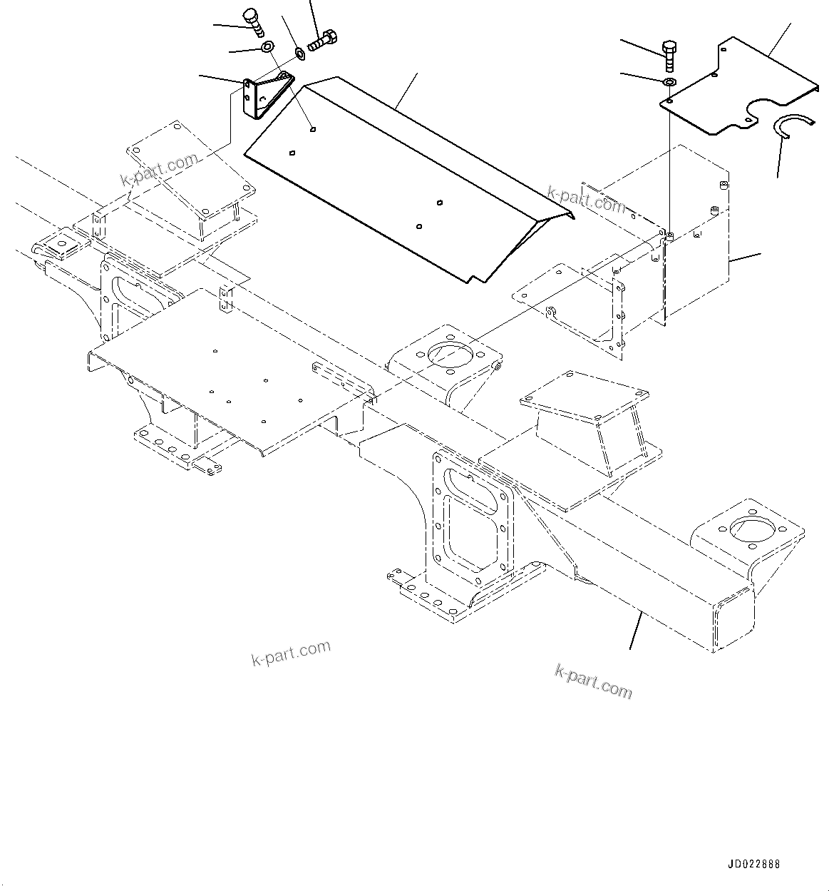Komatsu parts book diagram for HD325-7R S/N 12001-UP: REAR SUPPORT, COVER (WITH MUFFLER)(#11034-)