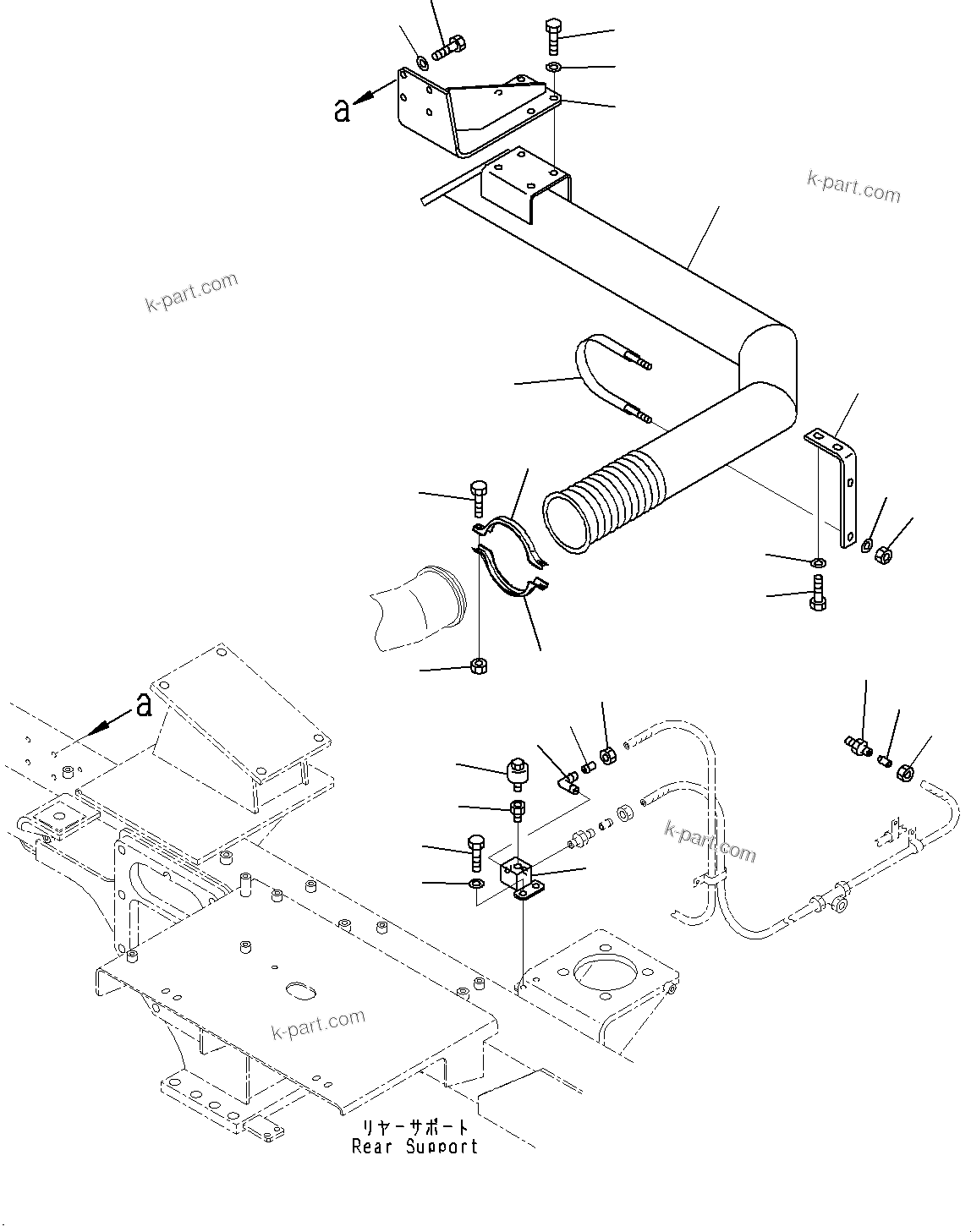 Komatsu parts book diagram for HD325-7R S/N 12001-UP: REAR SUPPORT, EXHAUST PIPING(#11034-11095)