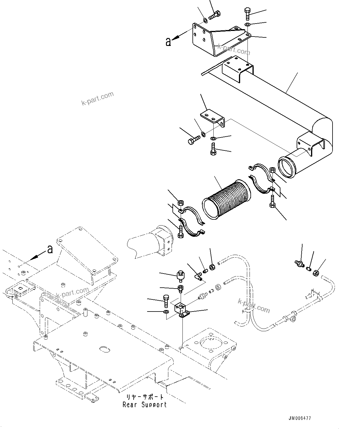 Komatsu parts book diagram for HD325-7R S/N 12001-UP: REAR SUPPORT, EXHAUST PIPING(#11096-)