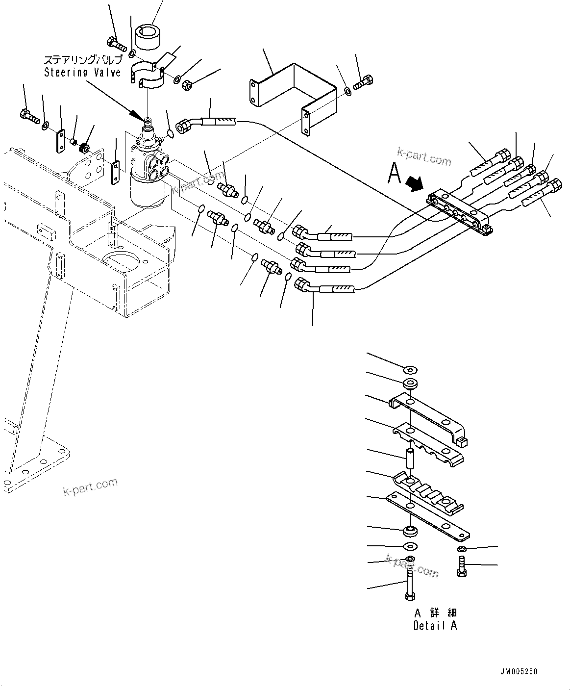 Komatsu parts book diagram for HD325-7R S/N 12001-UP: FRONT SUPPORT, STEERING VALVE RELATED PARTS(#11095-)