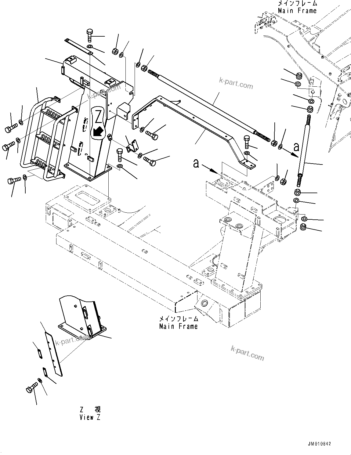 Komatsu parts book diagram for HD325-7R S/N 12001-UP: FRONT SUPPORT, R.H. (WITH LADDER, INCLINED TYPE)(#11034-)