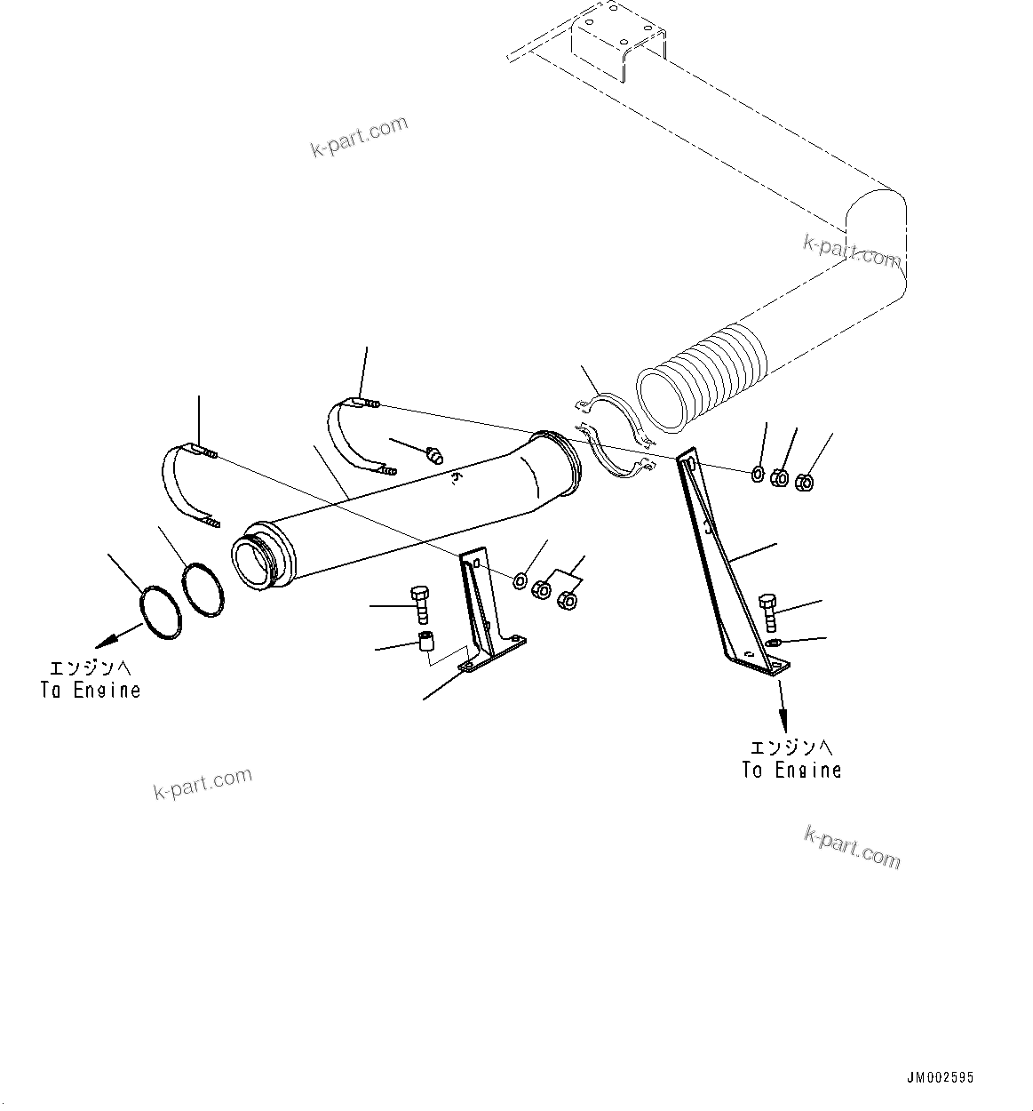 Komatsu parts book diagram for HD325-7R S/N 12001-UP: EXHAUST PIPING, (#11051-11095)