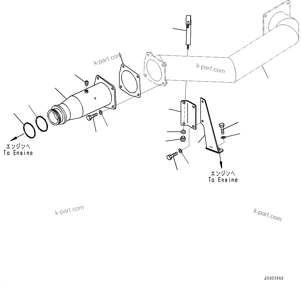 Komatsu parts book diagram for HD325-7R S/N 12001-UP: EXHAUST PIPING, (WITH MUFFLER)(#11034-)