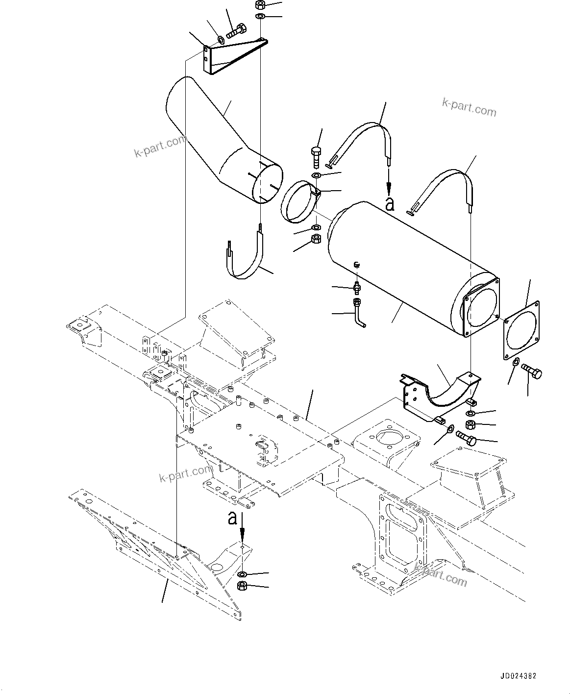 Komatsu parts book diagram for HD325-7R S/N 12001-UP: EXHAUST MUFFLER, (#11034-)
