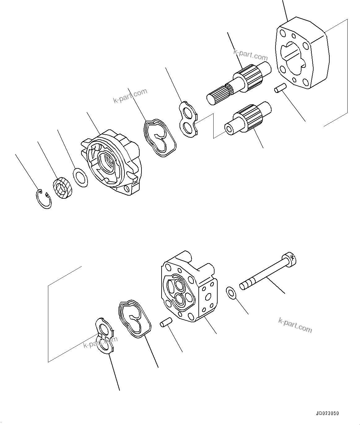 Komatsu parts book diagram for HD325-7R S/N 12001-UP: EMERGENCY STEERING CONTROL, HST MOTOR TO HYDRAULIC PUMP(#11034-)