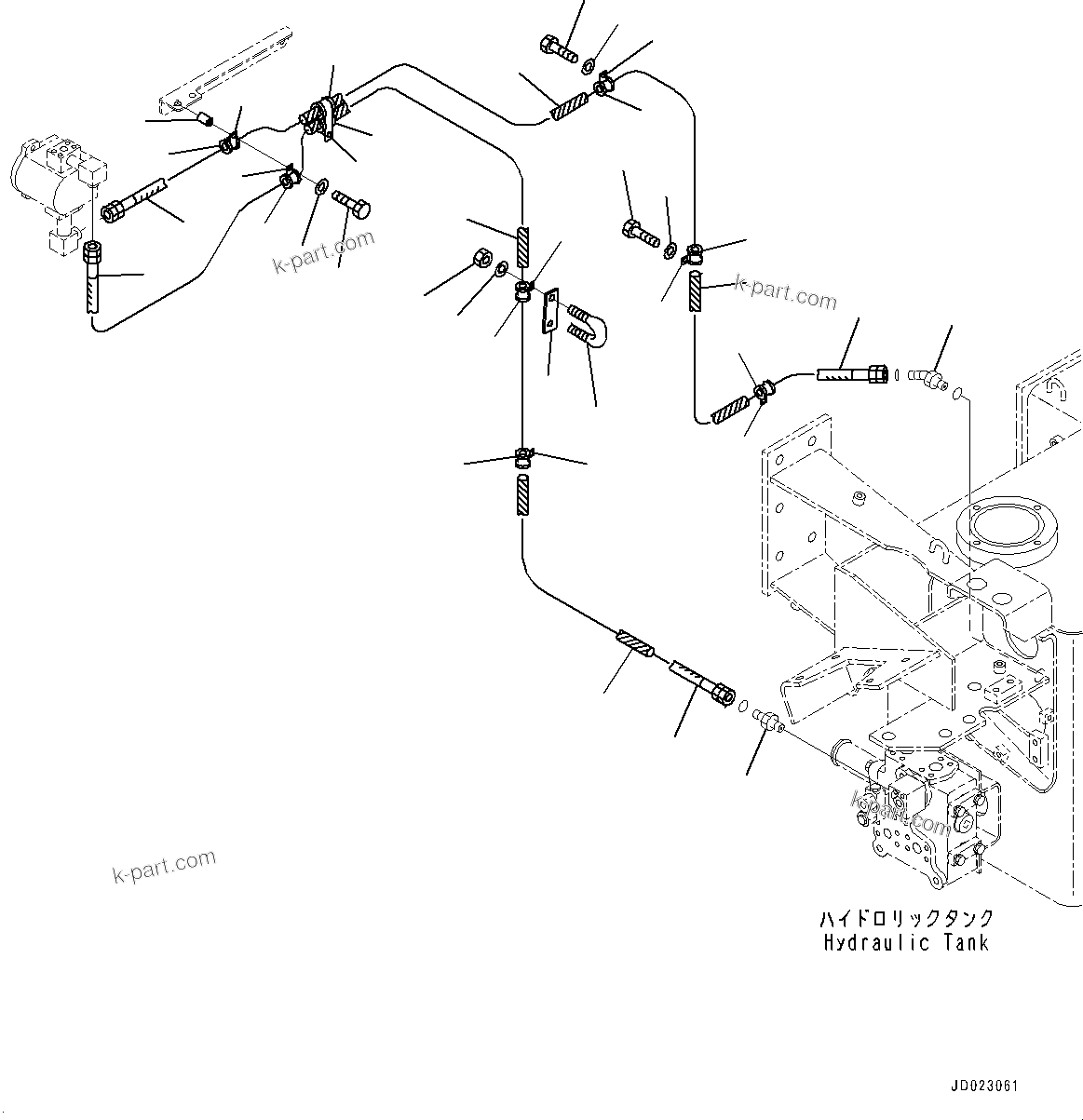 Komatsu parts book diagram for HD325-7R S/N 12001-UP: EMERGENCY STEERING CONTROL, EMERGENCY STEERING PIPING(#11034-)