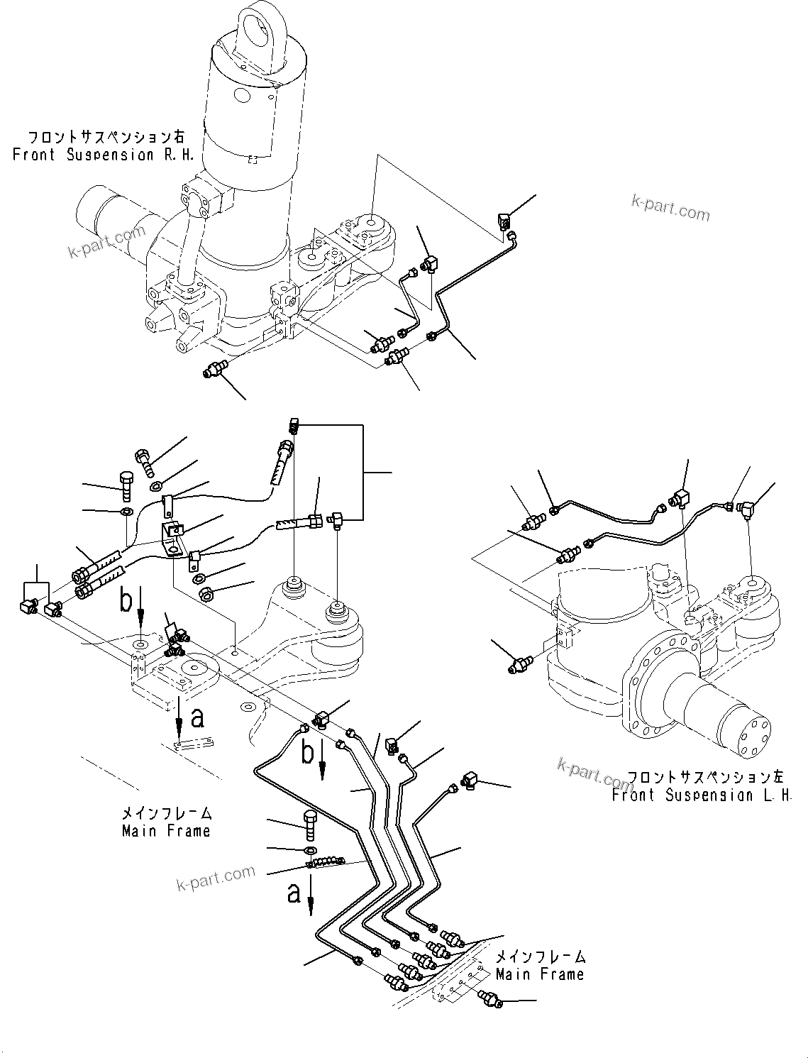 Komatsu parts book diagram for HD325-7R S/N 12001-UP: LUBRICATION PIPING, FRONT AXLE PIPING(#11034-)