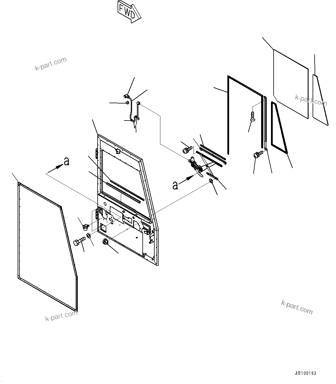 Komatsu parts book diagram for HD325-7R S/N 12001-UP: CAB, DOOR AND LATCH, L.H. (1/2)(#12001-)