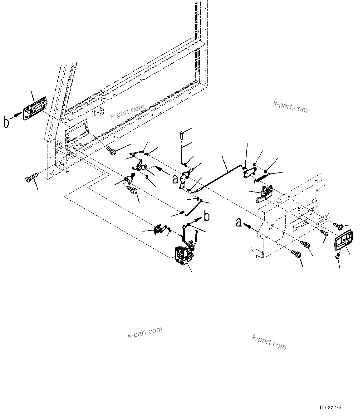 Komatsu parts book diagram for HD325-7R S/N 12001-UP: CAB, DOOR AND LATCH, R.H. (2/2)(#12001-)
