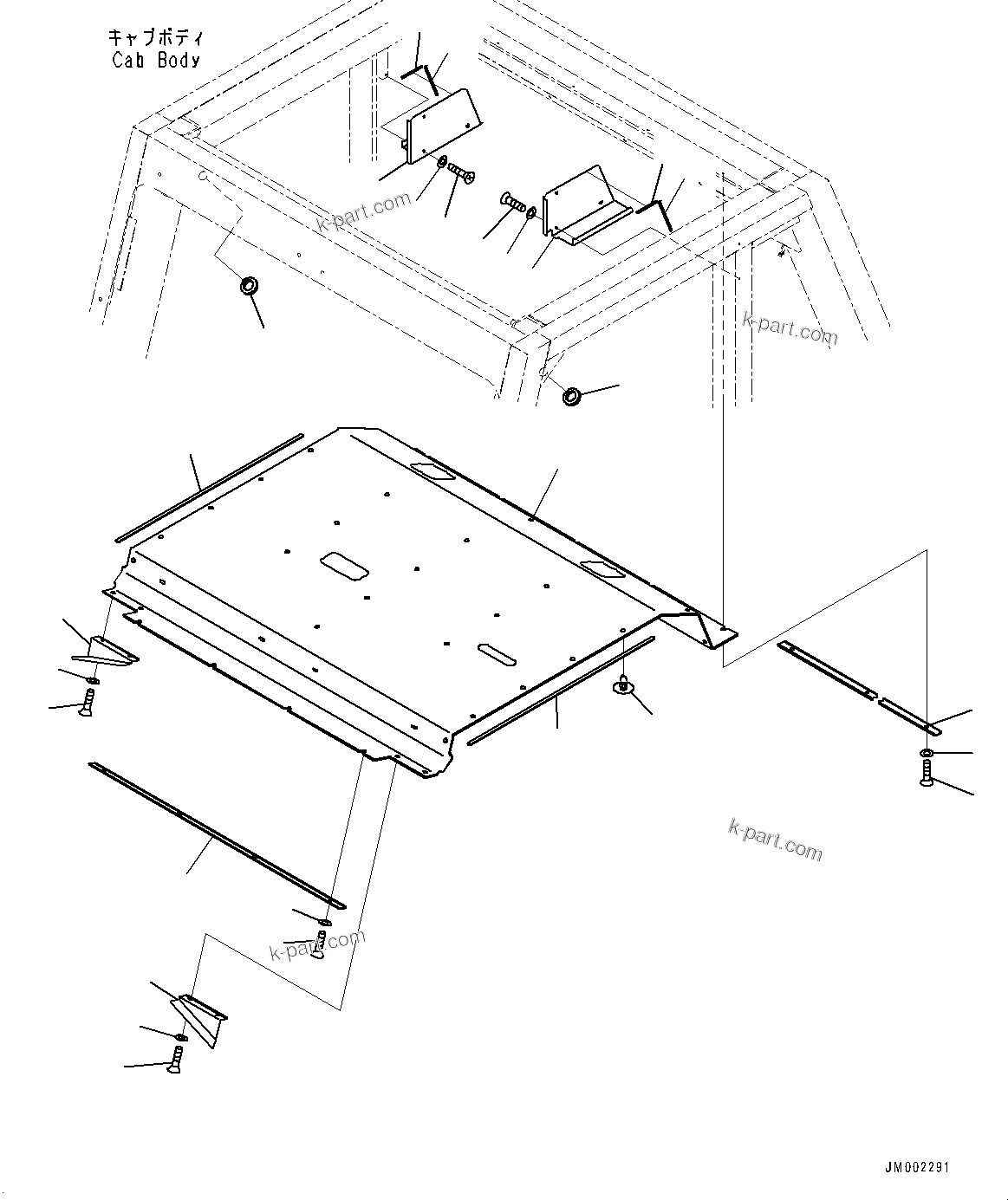 Komatsu parts book diagram for HD325-7R S/N 12001-UP: CAB, ROOF PAD(#12001-)