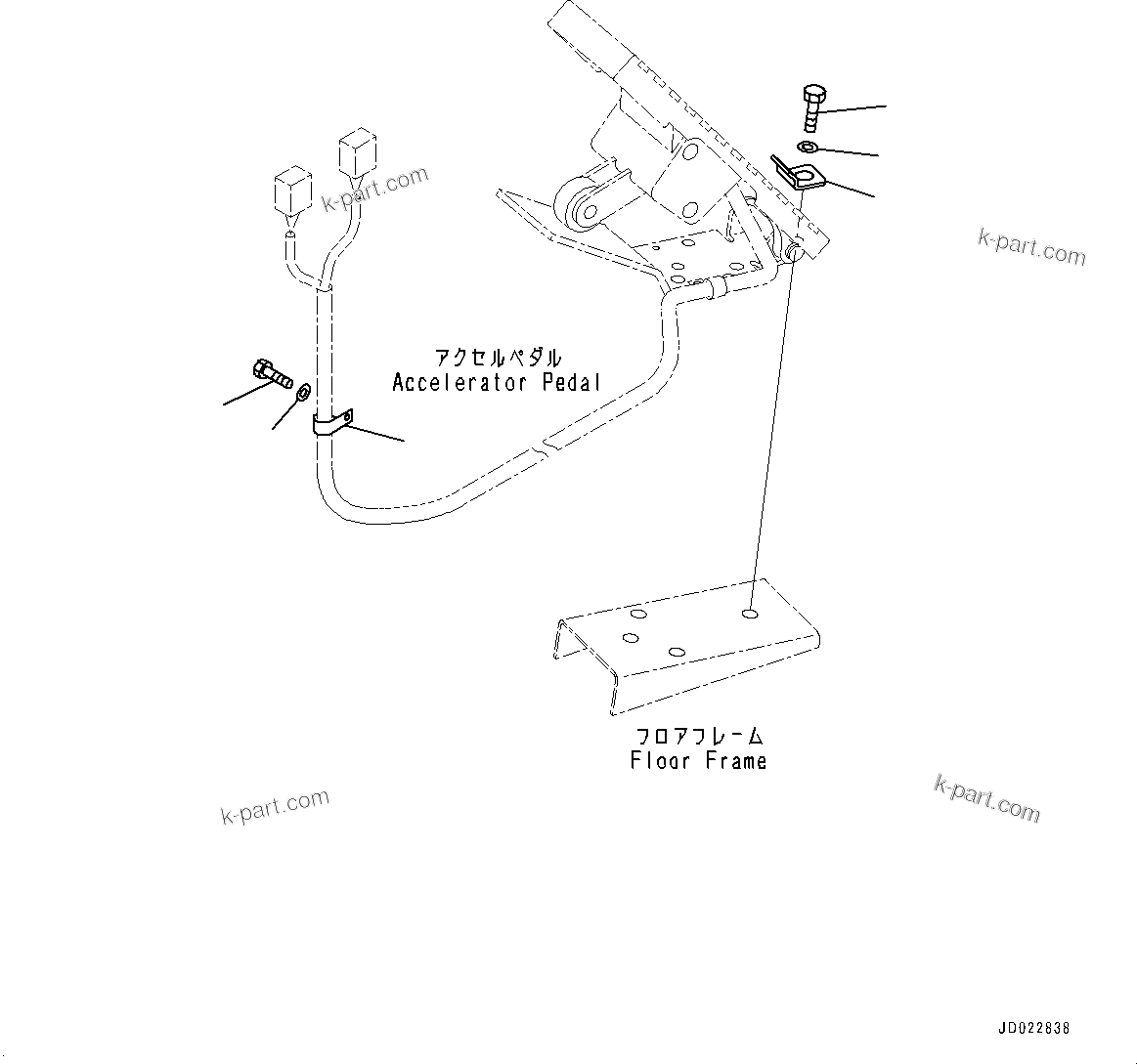 Komatsu parts book diagram for HD325-7R S/N 12001-UP: CAB, ACCELERATOR PEDAL MOUNTING(#12001-)