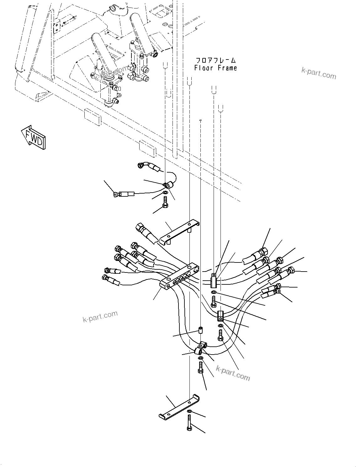 Komatsu parts book diagram for HD325-7R S/N 12001-UP: CAB, BRAKE PIPING(#12001-)