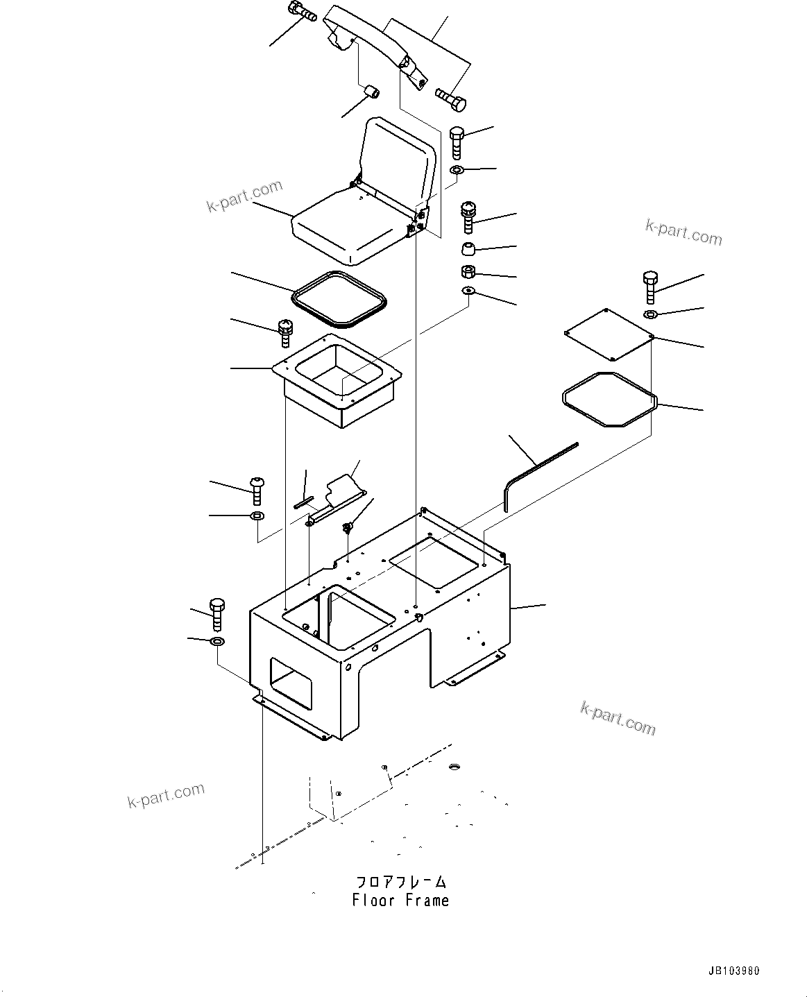 Komatsu parts book diagram for HD325-7R S/N 12001-UP: CAB, AUXILIARY SEAT(#12001-)