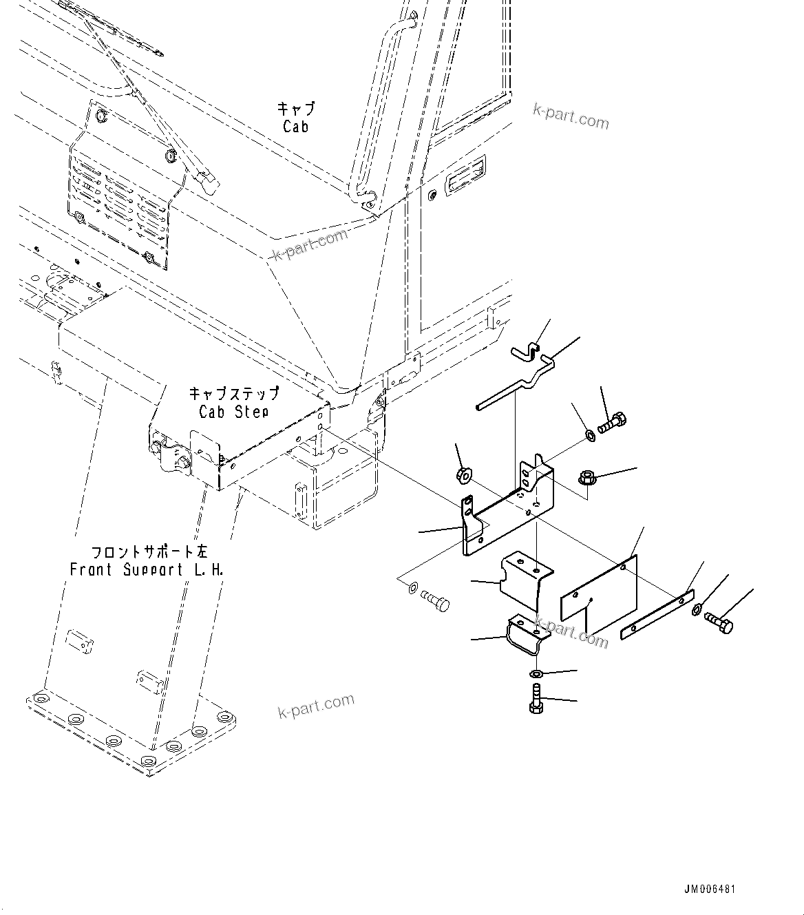 Komatsu parts book diagram for HD325-7R S/N 12001-UP: CAB MOUNTING COVER, FRONT, L.H.(#11095-)