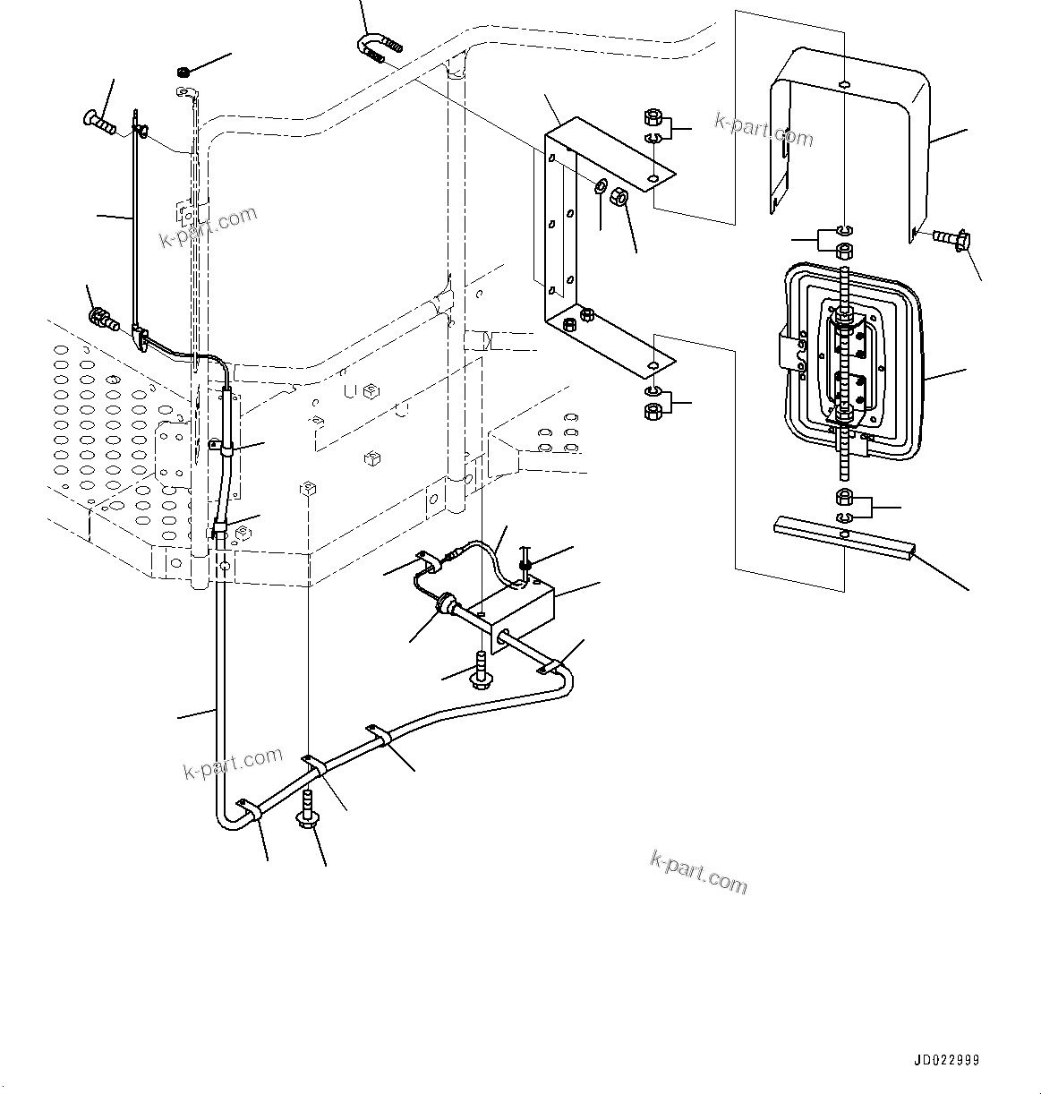 Komatsu parts book diagram for HD325-7R S/N 12001-UP: CAB STEP, SIDE MIRROR(#11095-11140)