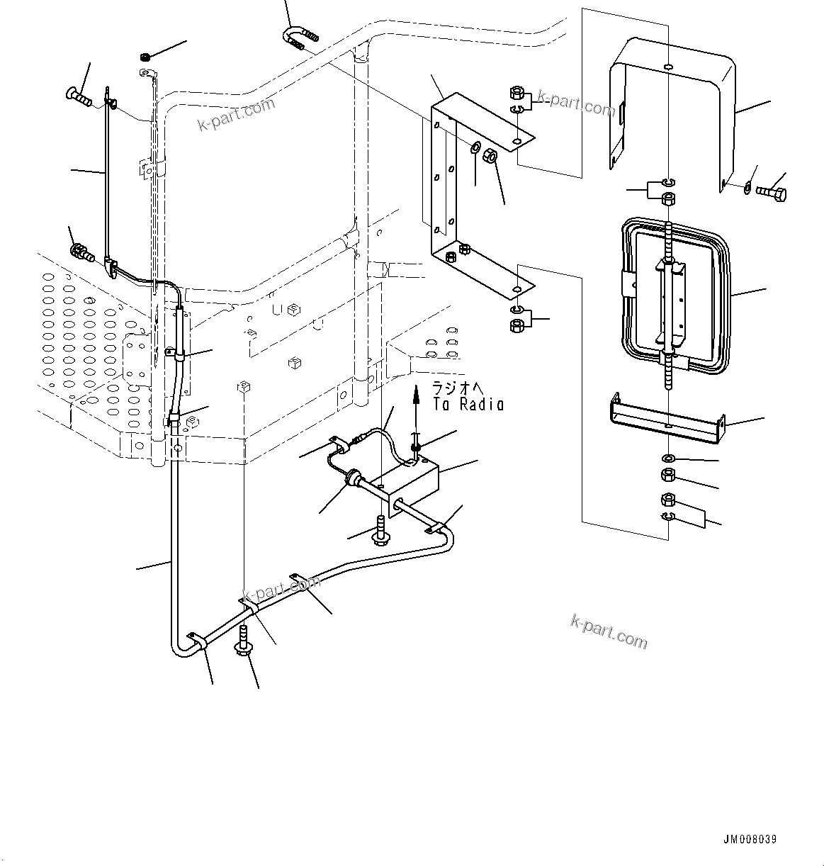 Komatsu parts book diagram for HD325-7R S/N 12001-UP: CAB STEP, SIDE MIRROR(#11141-)