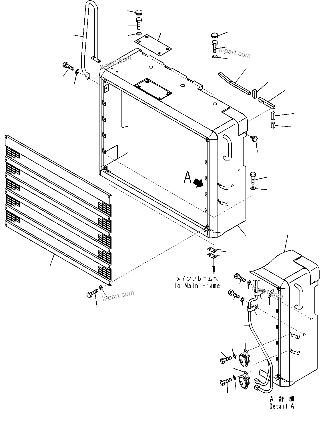 Komatsu parts book diagram for HD325-7R S/N 12001-UP: RADIATOR GUARD, (#11034-)