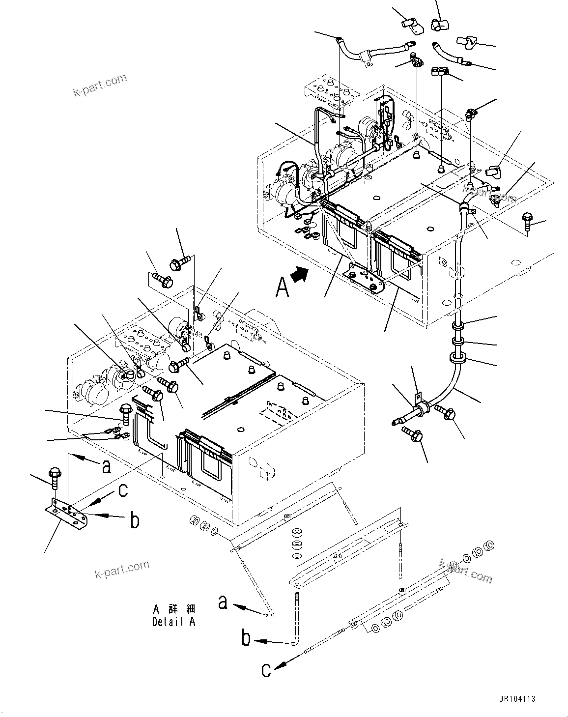 Komatsu parts book diagram for HD325-7R S/N 12001-UP: ENGINE HOOD, BATTERY AND WIRING HARNESS(#11034-)