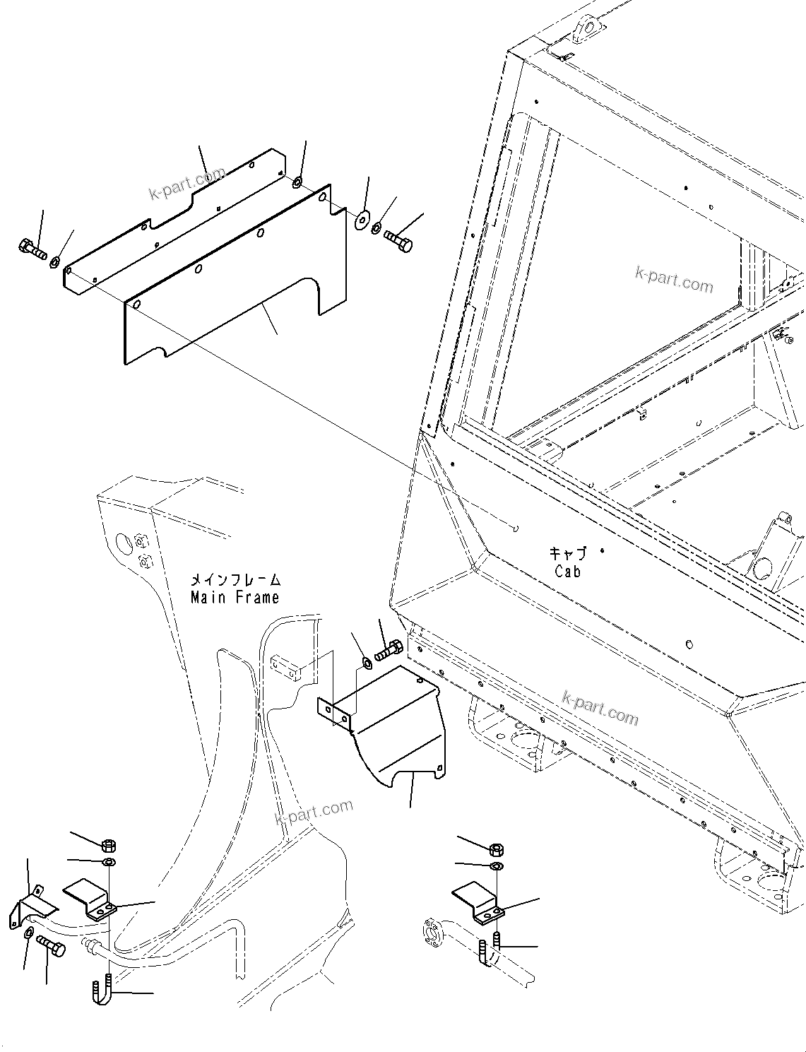Komatsu parts book diagram for HD325-7R S/N 12001-UP: FIRE PROTECTION, STEERING PIPING COVER (WITH AUTO SPIN REGULATOR (ASR))(#11034-11185)