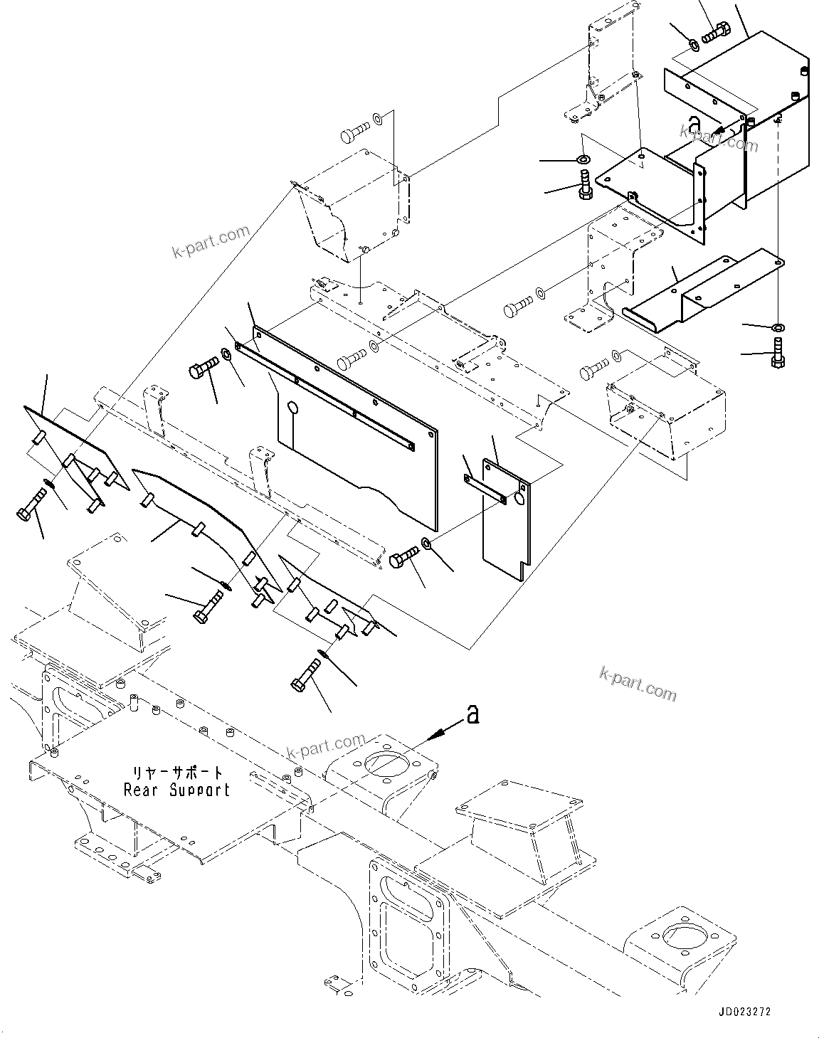 Komatsu parts book diagram for HD325-7R S/N 12001-UP: FIRE PROTECTION, EXHAUST COVER (2/2) (WITH MUFFLER)(#11034-11197)