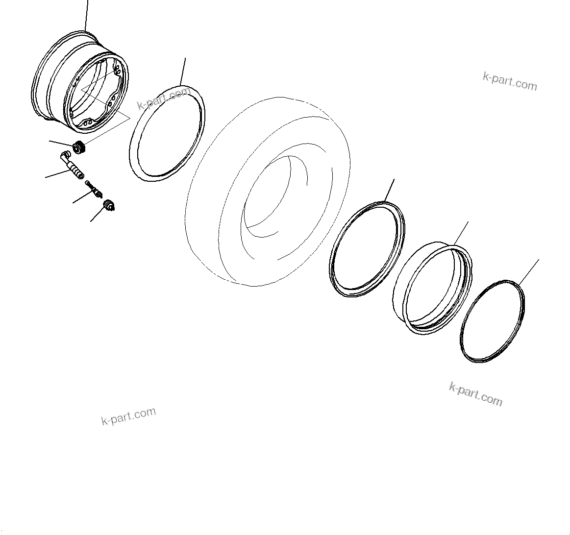 Komatsu parts book diagram for HD325-7R S/N 12001-UP: TIRE AND RIM, FRONT WHEEL(#11034-)