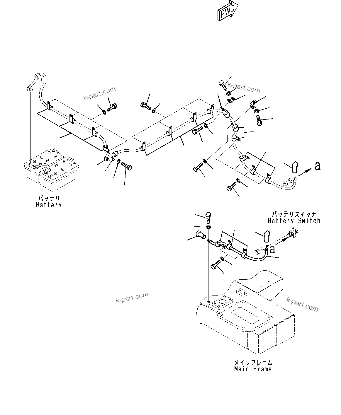 Komatsu parts book diagram for HD325-7R S/N 12001-UP: BATTERY DISCONNECT SWITCH, CABLE CLAMP(#11034-)