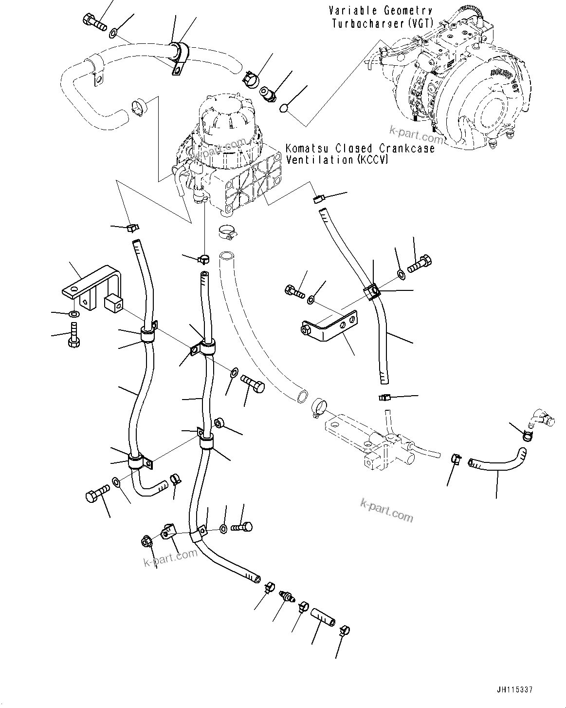 Komatsu parts book diagram for PC210LCI-11E0 S/N 600001-UP: AIR CLEANER, KOMATSU CLOSED CRANKCASE VENTILATION (KCCV) PIPING(#508197-)