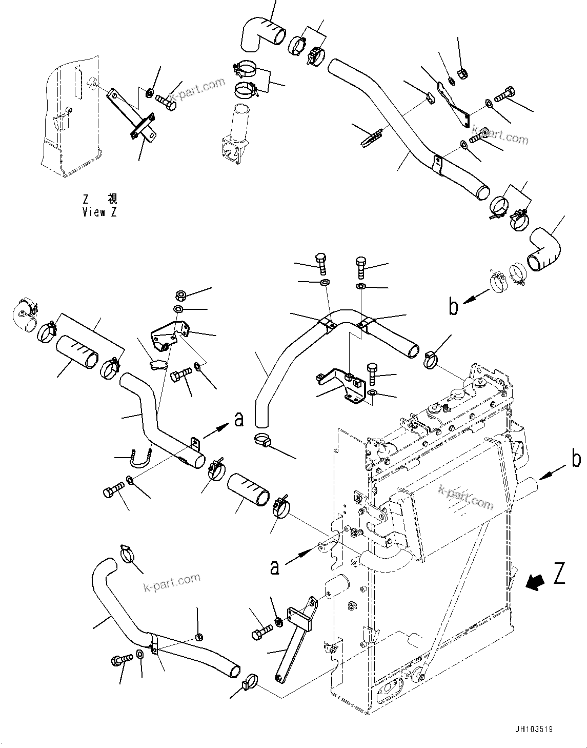 Komatsu parts book diagram for PC210LCI-11E0 S/N 600001-UP: COOLING SYSTEM, AFTERCOOLER AND RADIATOR PIPING(#508570-)