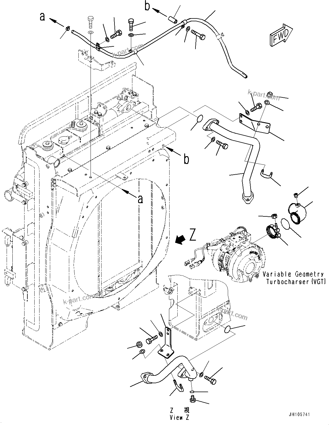 Komatsu parts book diagram for PC210LCI-11E0 S/N 600001-UP: COOLING SYSTEM, OIL COOLER PIPING(#508570-)