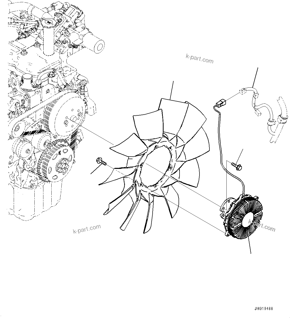 Komatsu parts book diagram for PC210LCI-11E0 S/N 600001-UP: FAN CLUTCH, (#500470-)