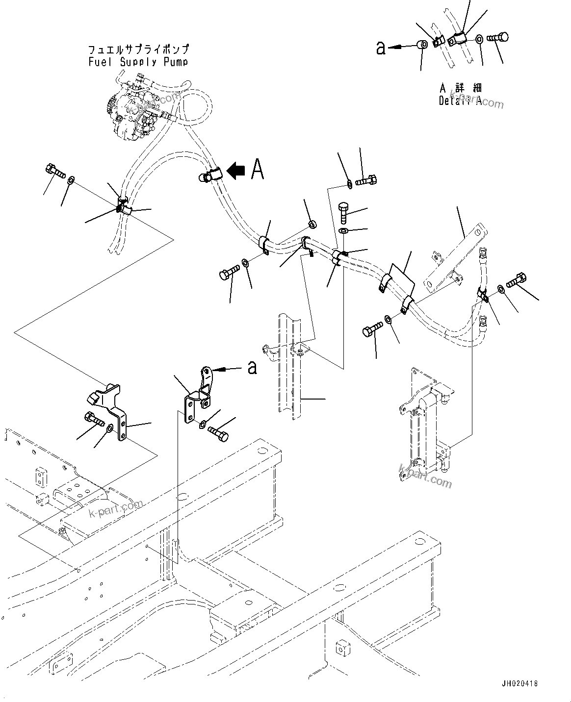 Komatsu parts book diagram for PC210LCI-11E0 S/N 600001-UP: FUEL PIPING, BRACKET AND CLIP(#500470-)